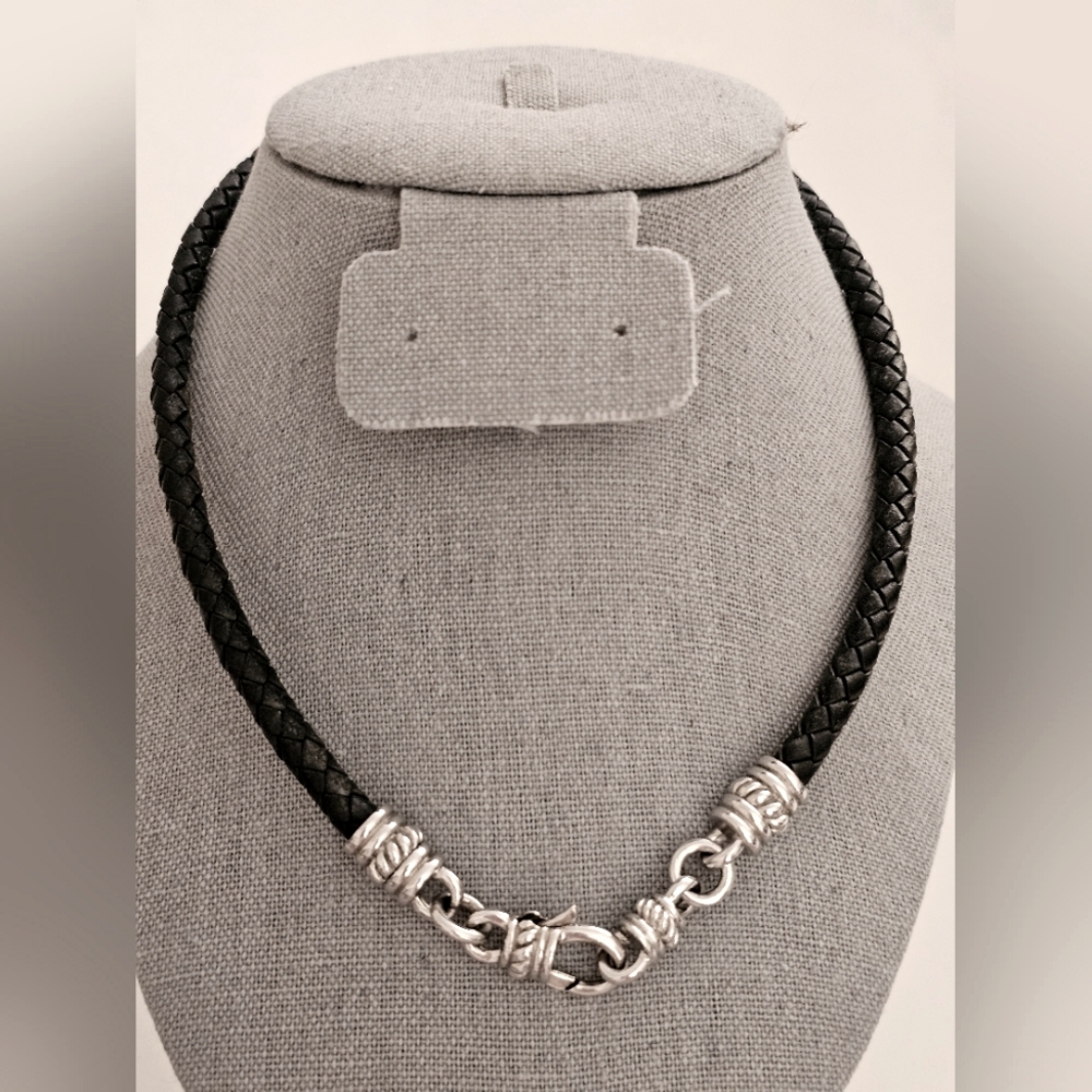 Judith Ripka Sterling Silver 925 Leather Removable Magnetic Clasp Necklace 18"